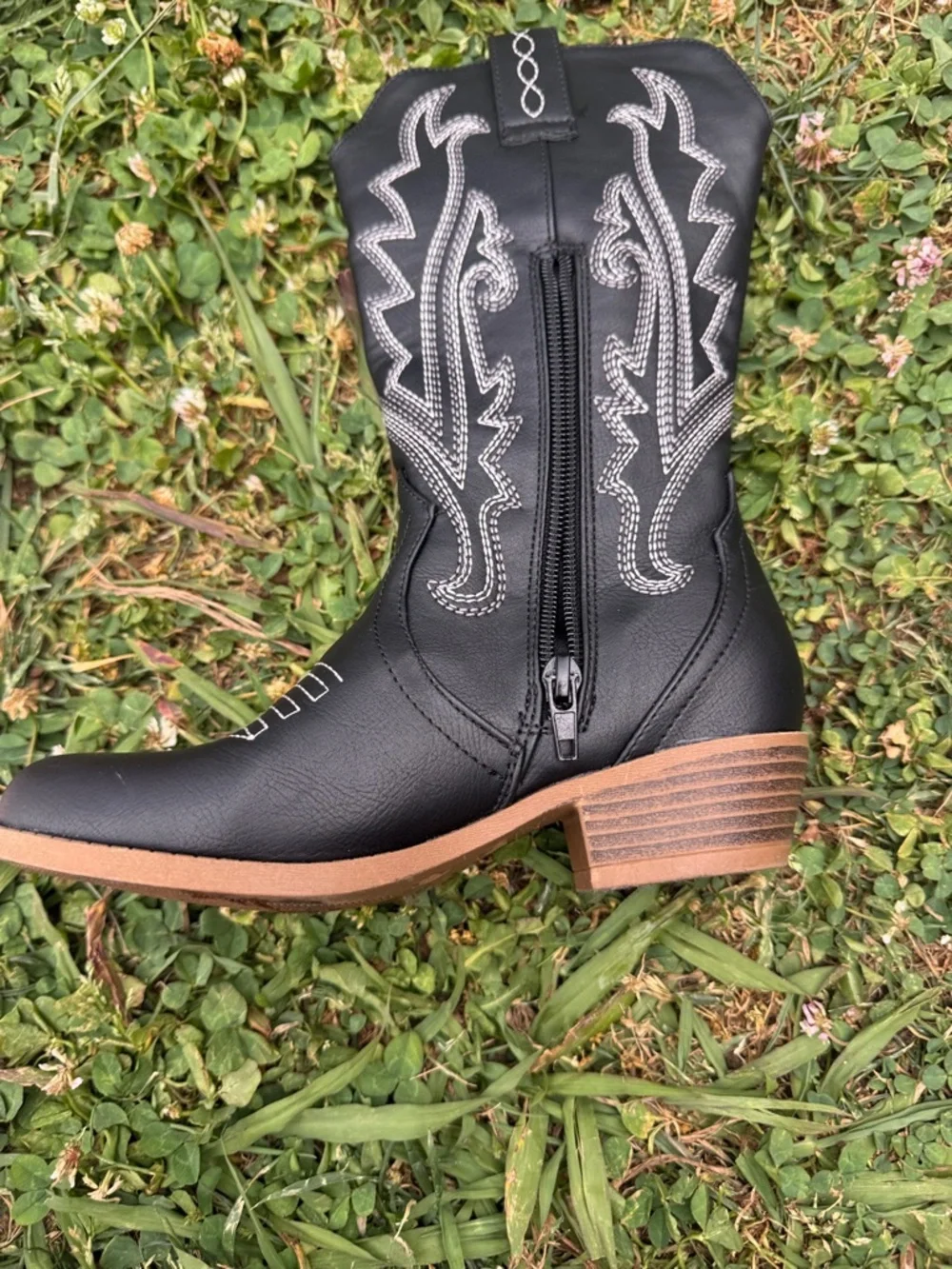 Kids Black Western Cowboy Boots with White Stitching